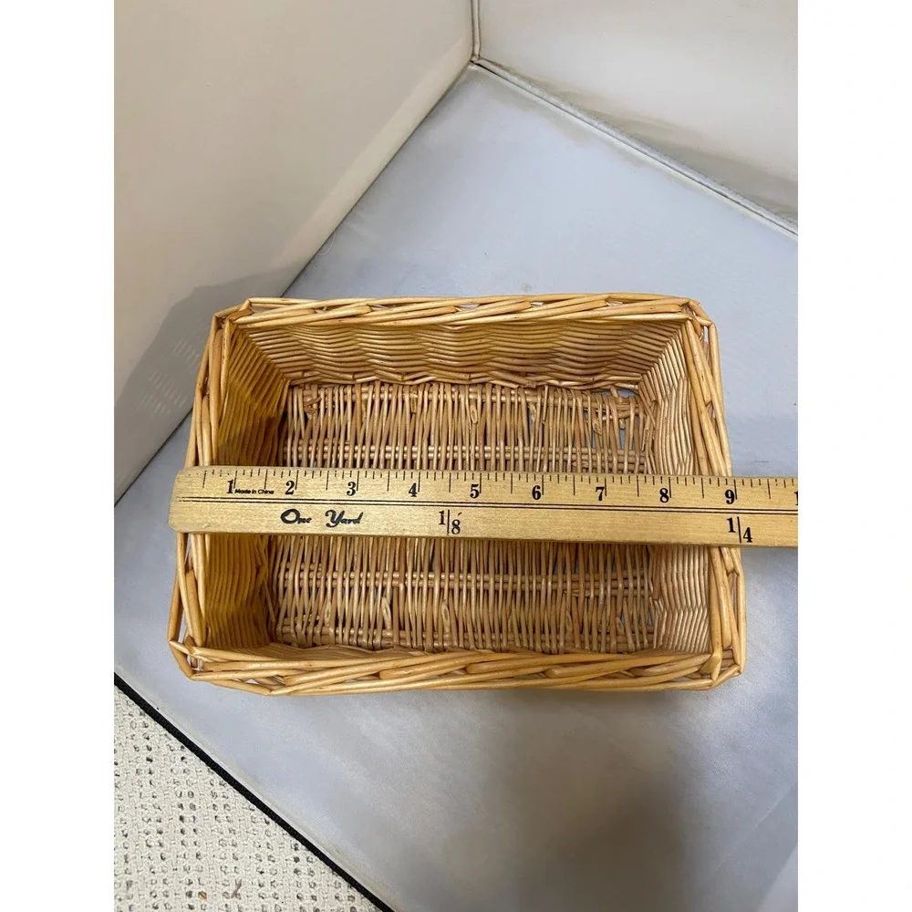 Wicker Storage Basket Unisex Brown Woven Rectangular Organizer Cottagecore